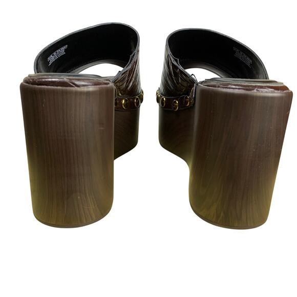 Zara Dark Brown Textured Wedge Studded Platform Mules Size 39 US 6 - Picture 5 of 9